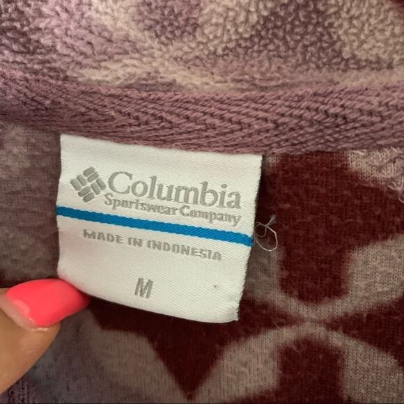Columbia Geometric Quarter Zip Fleece Sweatshirt Purple Pink Cold Weather Medium - Picture 4 of 9